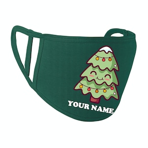 Personalised Christmas Tree Kawaii Reusable Face Mask - Add Your Name!
