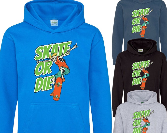 Kids Skate or Die Skateboarding Skater Skeleton Hoodie