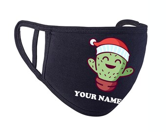Personalised Christmas Cactus Kawaii Reusable Face Mask - Add Your Name!