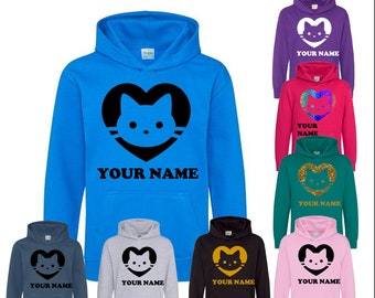 Personalised Cat Love Heart Hoodie Custom Pet Gift - Add Your Name!