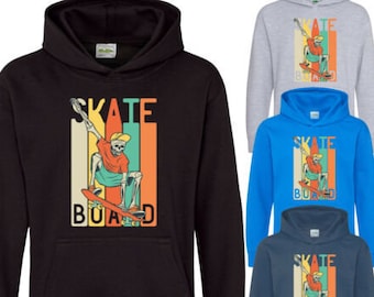 Kids Skateboarding Skater Skeleton Hoodie