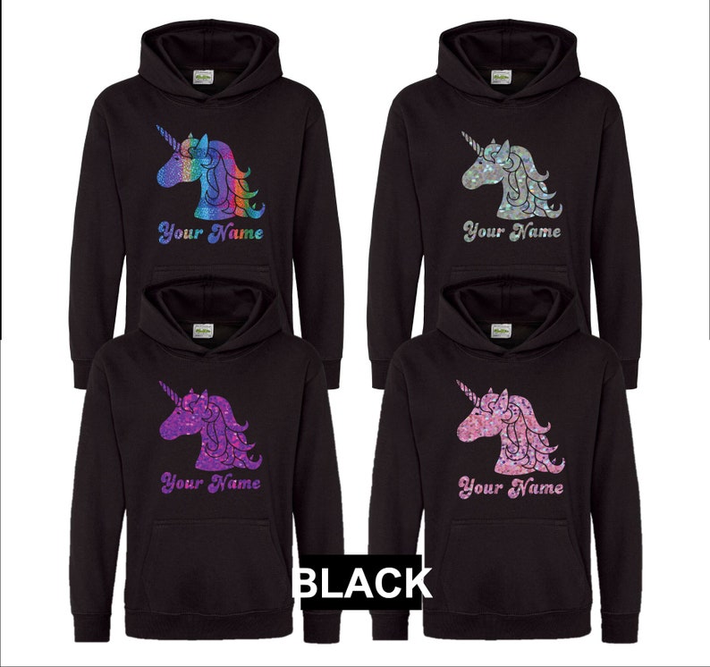 Personalisierter EinhornKopf Kinder Hoodie Mit Namen Bild 2