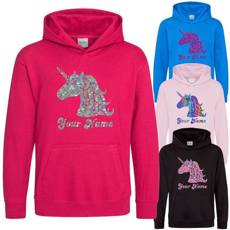 Personalisierter EinhornKopf Kinder Hoodie Mit Namen Bild 1