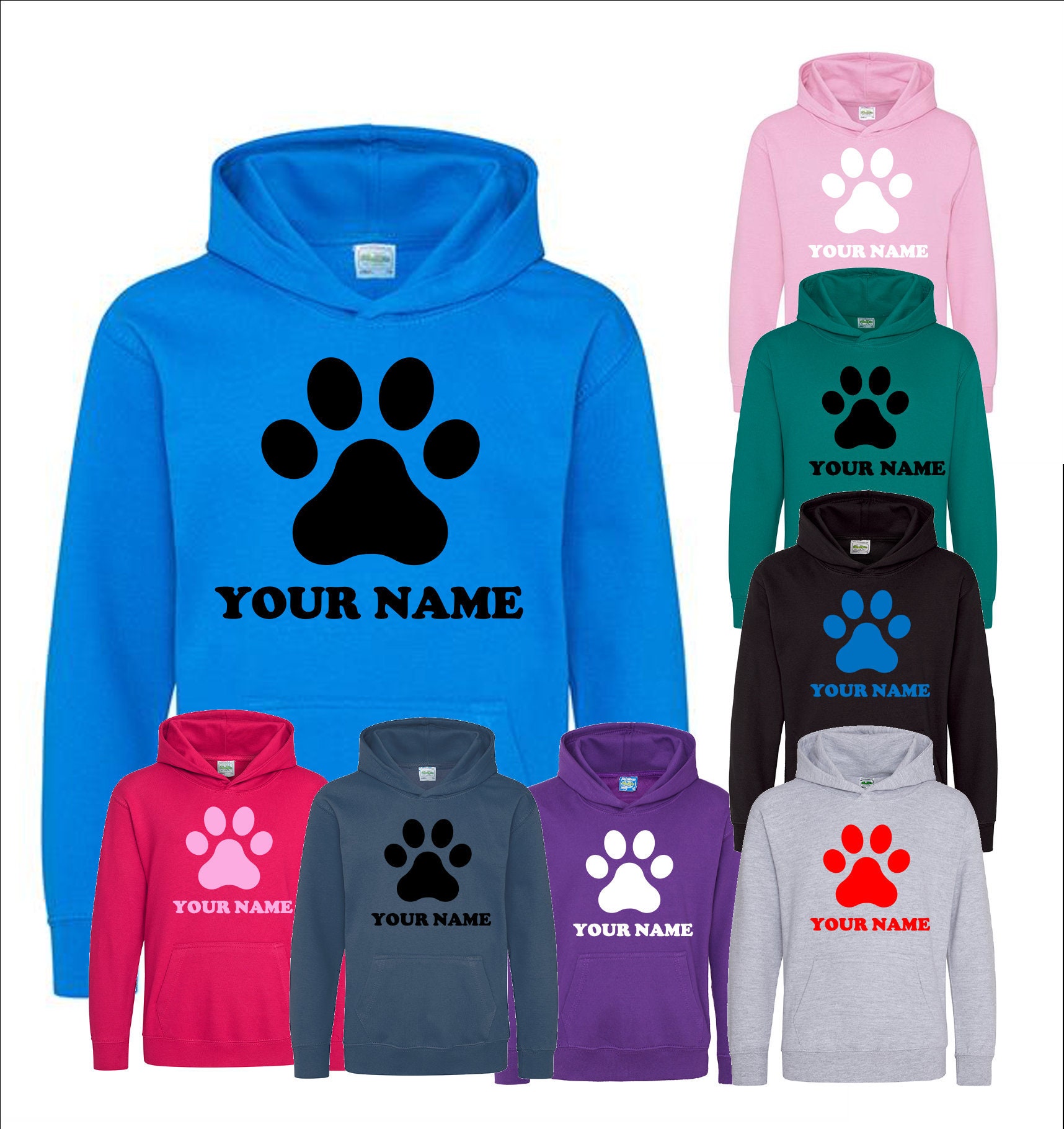 Personalised Dog Paw Print Kids Custom Name Hoodie - Add Your Name!