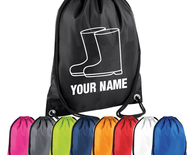 Drawstring Wellies Personalised Wellington Boots (wellies) Drawstring Bag - Custom PE Gym ...