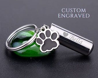 Portachiavi personalizzato per ceneri di animali domestici / Gioielli commemorativi per animali domestici / Portachiavi stampa zampa / Gioielli urna / Regalo lutto per animali domestici / Portachiavi urna / Regalo simpatia