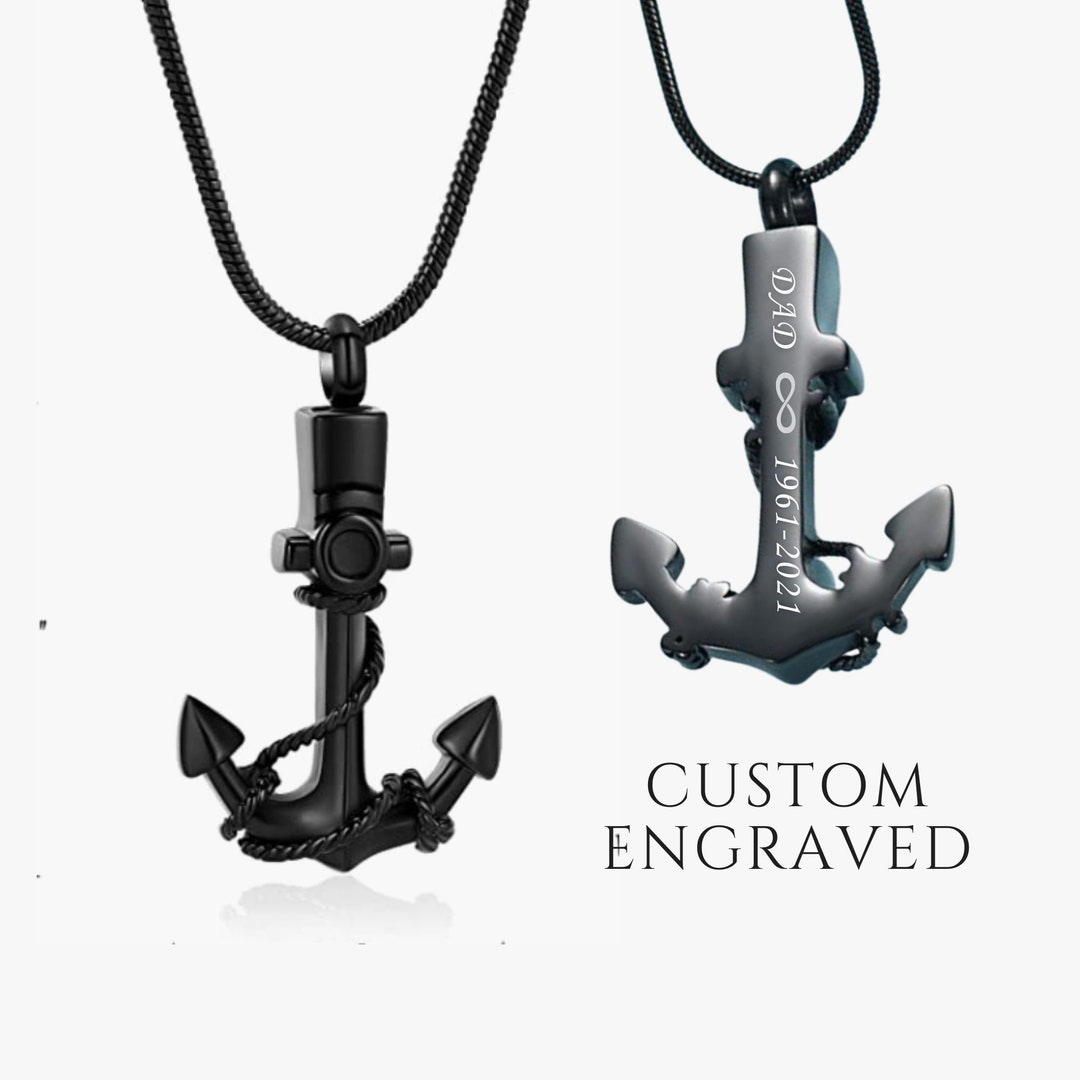 Black Anchor Necklace Cremation Jewelry for Men Women Keepsake Urn