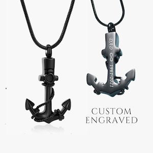 Black Anchor Necklace Cremation Jewelry for Men Women | Keepsake Urn Necklace for Human Ashes | Navy Memorial Necklace | Mens Urn Necklace