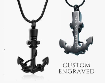 Black Anchor Necklace Cremation Jewelry for Men Women | Keepsake Urn Necklace for Human Ashes | Navy Memorial Necklace | Mens Urn Necklace