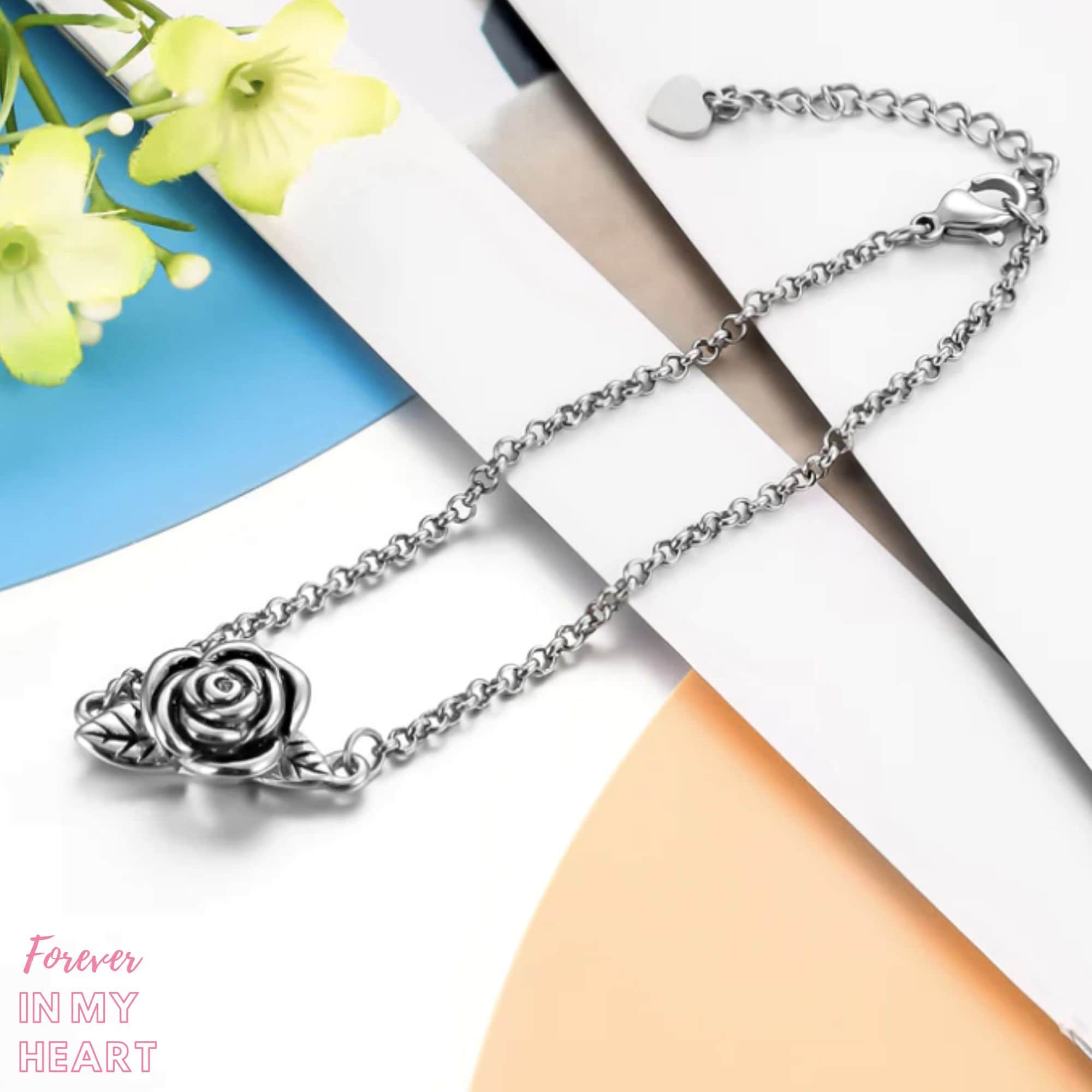 Bracciale Con Urna Portacenere A Forma Di Rosa – Gioiello Commemorativo In Acciaio Inox 316L Per Ceneri, Regolabile, Con Imbuto E Custodia Regalo - 4