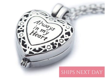 Always in my Heart Locket Urn Necklace | Urn Necklace | Cremation Locket Necklace | Heart Urn | Urns for Human Ashes | Cremation Jewelry