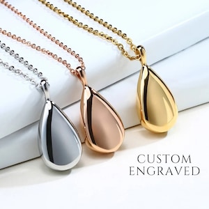 Urn Necklace for Human or Pet Ashes Custom Engraved - Teardrop Urn Necklace - Cremation Jewelry - Memorial Jewelry - Sympathy Gift