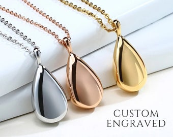 Urn Necklace for Human or Pet Ashes Custom Engraved - Teardrop Urn Necklace - Cremation Jewelry - Memorial Jewelry - Sympathy Gift
