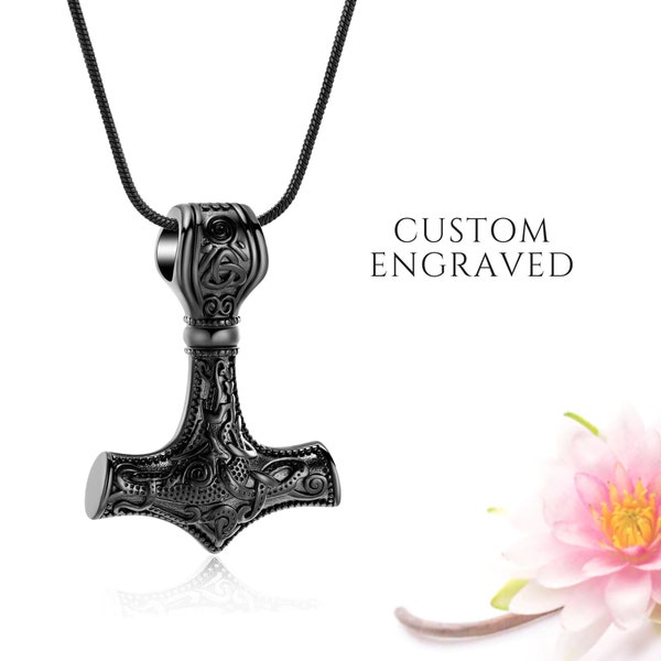 Mjolnir Urn Necklace for Human Ashes | Mens Urn Necklace | Memorial Necklace | Thor Hammer Nordic Viking Urn Necklace | Cremation Necklace