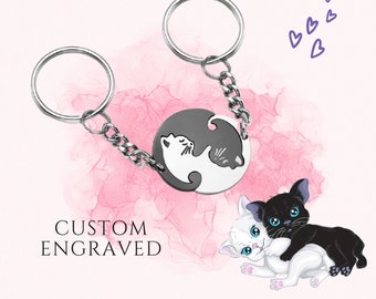 Long Distance Relationship Gift for Boyfriend | Couples Keychain Set | Cat Couple Keychain |Valentines Day Gift | Puzzle Keychain Engraved