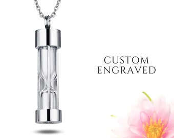 Urn Necklace for Human Ashes Custom Engraved | Hourglass Urn Necklace | Memorial Jewelry | Urn Necklace for Man | Human Ashes Keepsake
