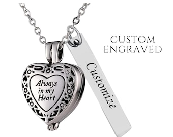 Always in my Heart Urn Necklace for Women Custom Engraved | Memorial Jewelry Cremation Necklace | Heart Urn Necklace for Human or Pet Ashes