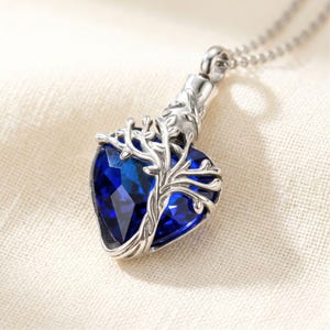 Tree of Life Heart Crystal Urn Necklace for Human or Pet Ashes Custom Engraved Cremation Memorial Jewelry Pendant for Women as Sympathy Gift