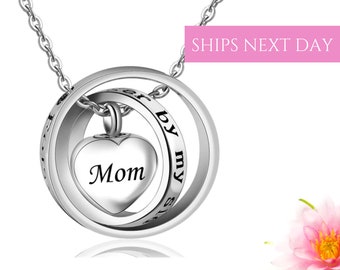 Mom Engraved Urn Necklace for Human Ashes | Grief Gift Loss of Mother Necklace | Cremation Necklace | Cremation Jewelry | Heart Urn Necklace