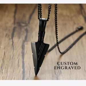 Arrowhead Necklace | Engraved Necklace | Mens Necklace Personalized | Custom Men Necklace | Black Necklace for Him | Valentine Gift Husband