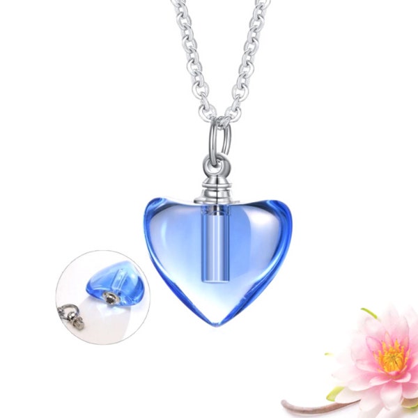 Heart Locket | Cremation Jewelry | Glass Urn Necklace | Glass Heart Keepsake Urn Memorial Jewelry | Urn Necklace for Human and Pets Ashes