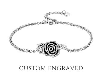 Rose Urn Bracelet for Human Ashes Custom Engraved | Flower Cremation Jewelry | Memorial Jewelry | Sympathy Gift | Cremation Bracelet