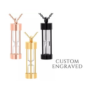 Hourglass Urn Necklace - Urn Necklace for Human or Pet Ashes Custom Engraved - Cremation Jewelry - Memorial Jewelry - Glass Urn Necklace