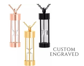 Hourglass Urn Necklace - Urn Necklace for Human or Pet Ashes Custom Engraved - Cremation Jewelry - Memorial Jewelry - Glass Urn Necklace