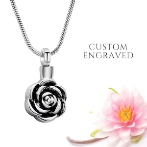 Rose Urn Necklace for Human Ashes for Woman | Personalized Flower Cremation Memorial Urn Necklace Jewelry | Loss of Loved One Sympathy Gift