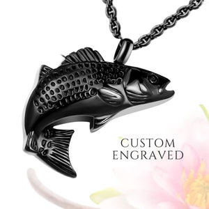 Fish Urn Necklace for Human Ashes for Men | Fisherman Fishing Urn Necklace Cremation Jewelry Men | Engraved Memorial Mens Urn Necklace Ashes