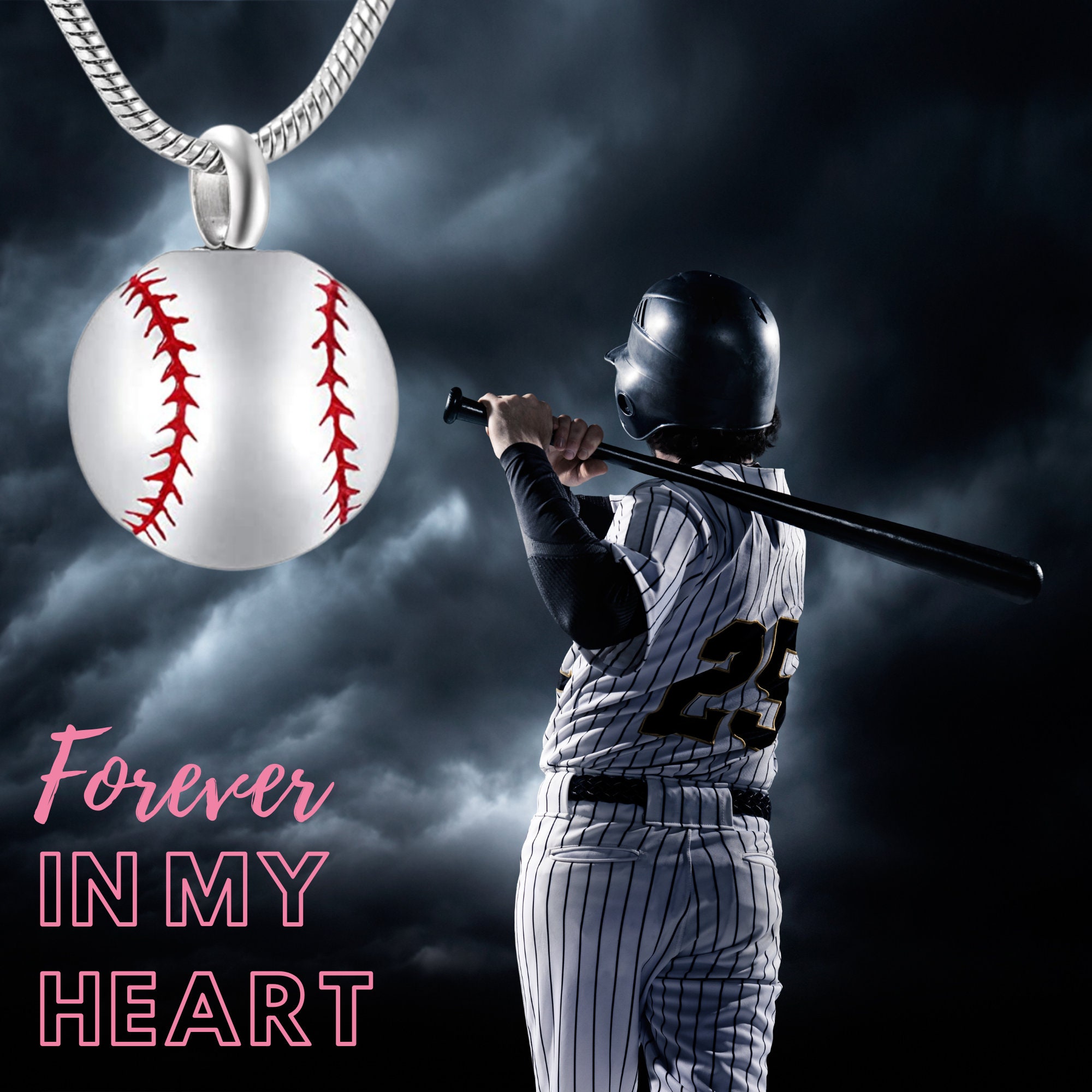 Baseball Necklace Urn Necklace Cremation Necklace Mens Urn Necklace Urn for Human Ashes Cremation Jewelry Keepsake Urn