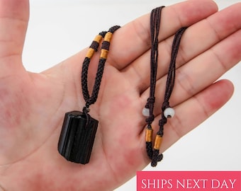 Black Tourmaline Necklace | Rough Tourmaline | Black Tourmaline Pendant | Natural Raw Black Tourmaline Boho Necklace | Valentines Day Gift