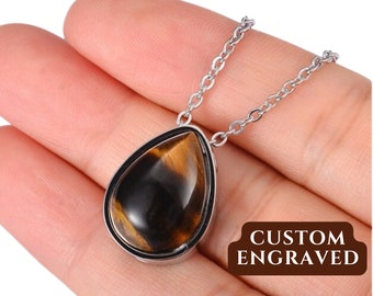 Tijgeroog-urnketting | Gepersonaliseerde druppelvormige urnketting | Crematiesieraden | Herdenkingsketting | Sympathiecadeau | Rouwsieraden as