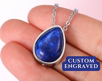 Collar de urna de lapislázuli para mujer / Urna en forma de lágrima para cenizas / Joyas de cremación / Collar conmemorativo / Regalo de condolencia / Joyas de luto Ceniza