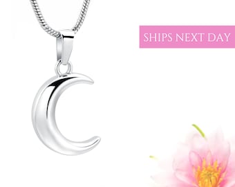 Urn Necklace for Human Pet Ashes for Him | Crescent Moon Cremation Jewelry for Ashes | Cremation Jewelry | Memorial Jewelry | Sympathy Gift