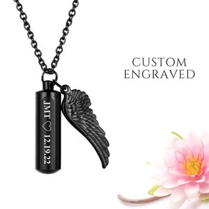 Angel Wing Urn Necklace Personalized | Urn Angel Cremation Jewelry | Cremation Necklace | Mens Urn Necklace for Human Ashes for Men Women