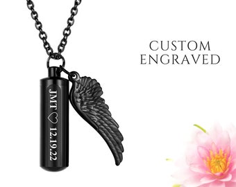 Engel Flügel Urne Halskette Personalisierte | Urne Engel Feuerbestattung Schmuck | Feuerbestattung Halskette | Herren Urne Halskette für menschliche Asche für Männer Frauen
