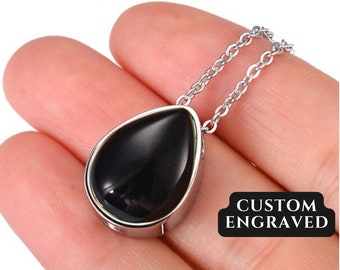 Druppelvormige urnketting voor as | Zwarte urnketting voor dames | Crematiesieraden | Herdenkingsketting | Sympathiecadeau | Rouwsieraden