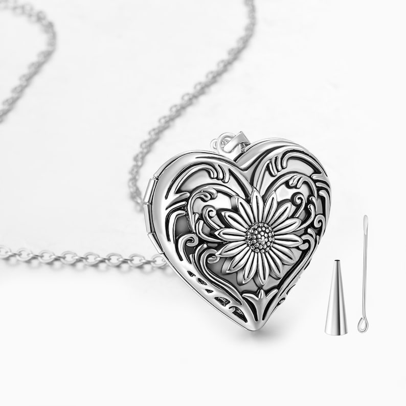 This sunflower urn necklace for women is perfect for your loved one's ashes, memorialize your loved one, you can wear and display your eternal love for her/him every day.