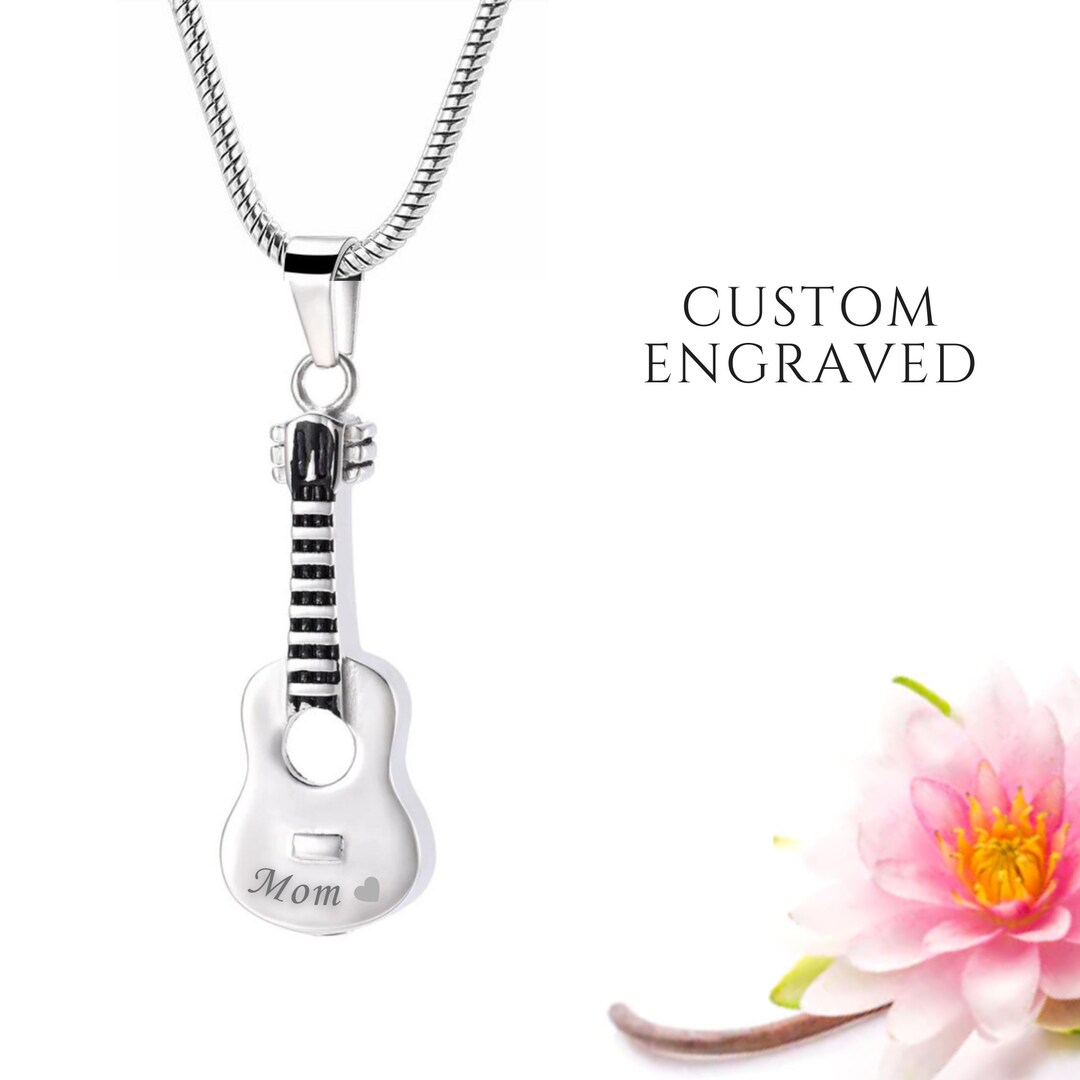 Urn Necklace for Human Ashes for Men Personalized Guitar Urn Necklace