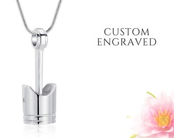 Collar con urna para cenizas humanas para hombres / Collar con urna de pistón de autopartes, joyería de cremación para hombres / Collar con urna conmemorativa grabada para hombres