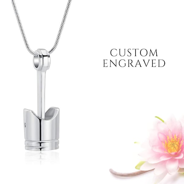 Urn Necklace for Human Ashes for Men | Car Parts Piston Urn Necklace Cremation Jewelry for Men | Engraved Memorial Mens Urn Necklace Ashes
