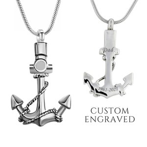 Urn Necklace for Human or Pet Ashes Custom Engraving | Black Mens Anchor Memorial Cremation Jewelry Ash Keepsake Pendant Urn Necklace