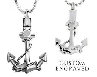 Urn Necklace for Human or Pet Ashes Custom Engraving | Black Mens Anchor Memorial Cremation Jewelry Ash Keepsake Pendant Urn Necklace