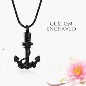 Urn Necklace for Human Ashes for Men | Anchor Necklace Cremation Jewelry for Men | Engraved Memorial Necklace for Ashes | Mens Urn Necklace