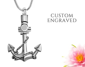 Urn Necklace for Human Ashes | Anchor Cremation Jewelry Urn Necklace for Men and Women | Engraved Memorial Necklace for Ashes