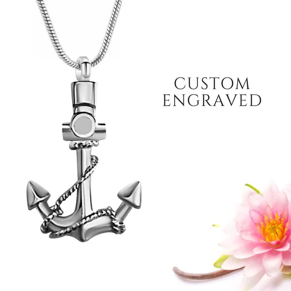 Urn Necklace for Human Ashes | Anchor Cremation Jewelry Urn Necklace for Men and Women | Engraved Memorial Necklace for Ashes