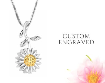 Sunflower Urn Necklace for Women Custom Engraved | Sunflower Cremation Jewelry | Memorial Jewelry Cremation Necklace | Sympathy Gift