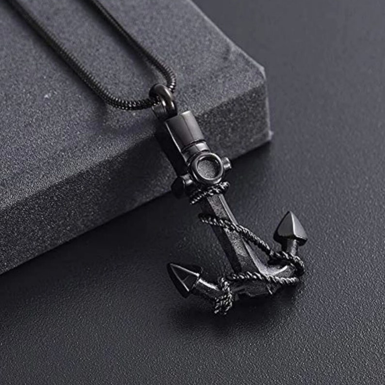 Black Anchor Necklace Cremation Jewelry for Men Women Etsy