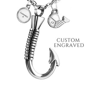 Fish Hook Urn Necklace for Ashes Cremation Pendant Fishing Mens